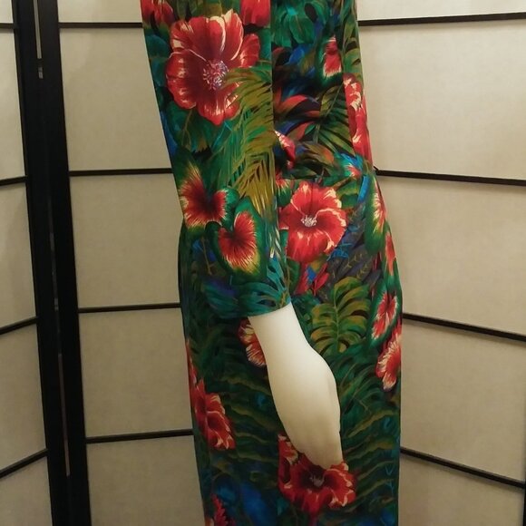 80's Tropical Flowers and Foliage Dress by E.D. Michaels - Picture 3 of 6